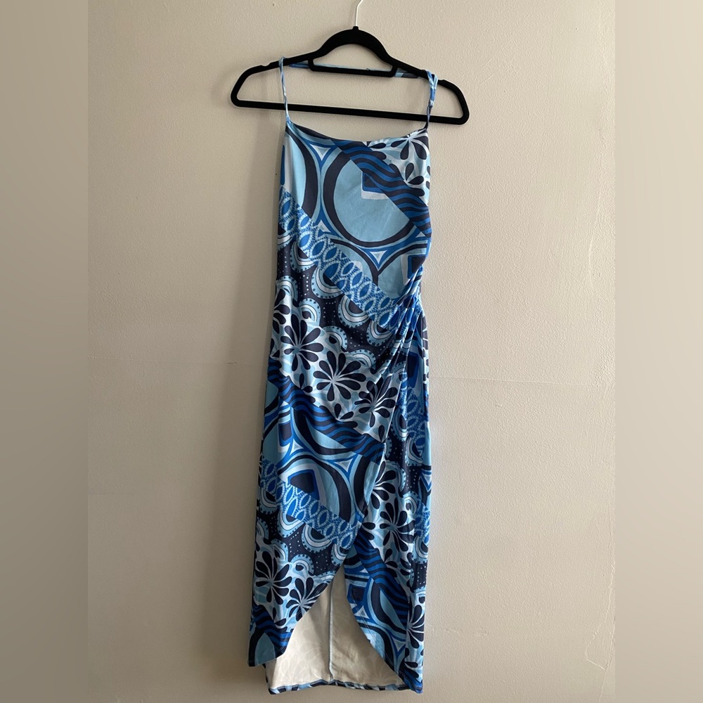 UO Solana Spliced Stripe Printed Split-Hem Midi Dress